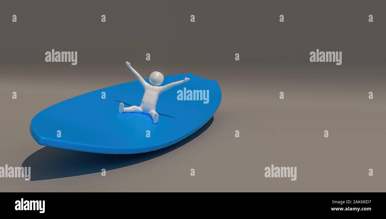 3d illustrator gruppo di simboli surf su uno sfondo grigio, rendering 3D degli sportivi. Include un percorso di selezione. Foto Stock