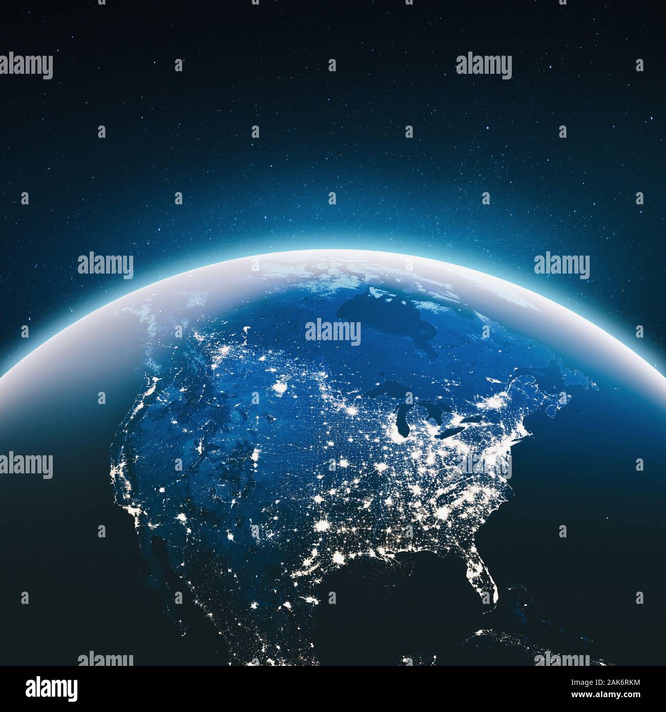 Luci della città negli Stati Uniti. Gli elementi di questa immagine fornita dalla NASA. Il rendering 3D Foto Stock
