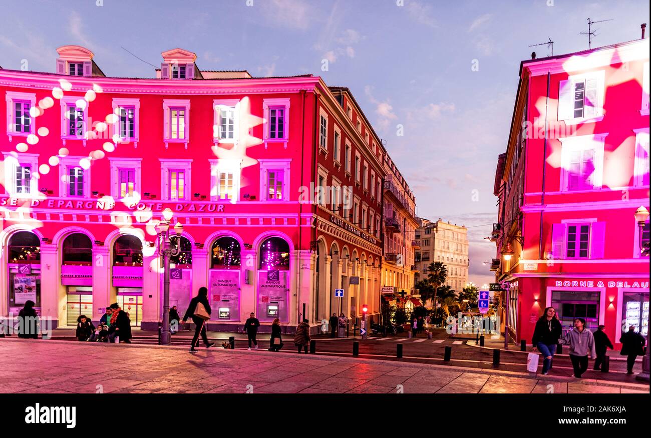 Place Massena Square di notte Nizza Francia Foto Stock