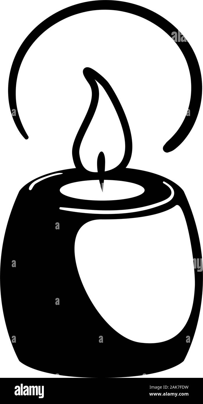 Icona di glifo candela spa per il web social media design. Celebrazione vacanze relax concetto nero. Health care aromatico pittogramma vettore isolato su bianco. Fire meditazione icona logo decorazione. Illustrazione Vettoriale