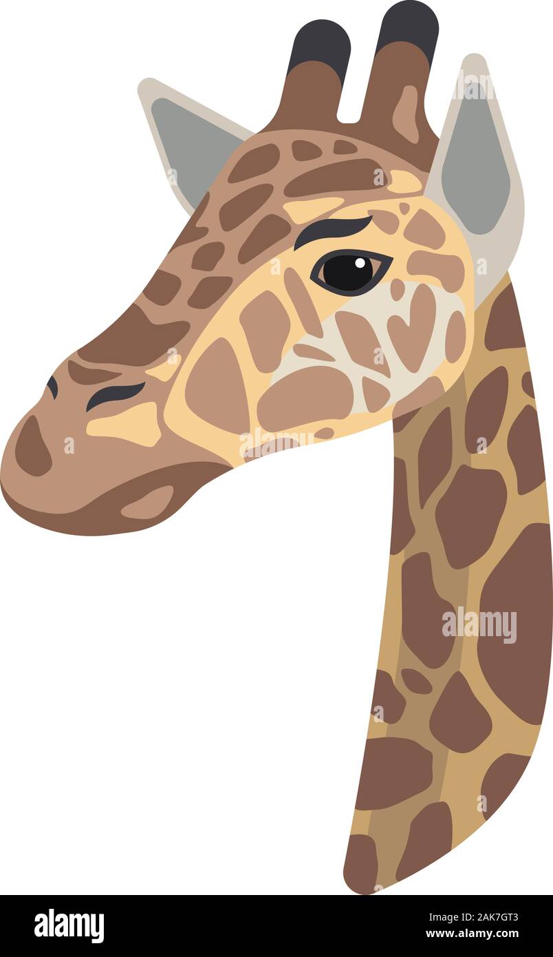 La giraffa ritratto realizzato in un unico semplice stile cartoon. Testa della giraffa. Icona isolato per il design. Illustrazione Vettoriale Illustrazione Vettoriale