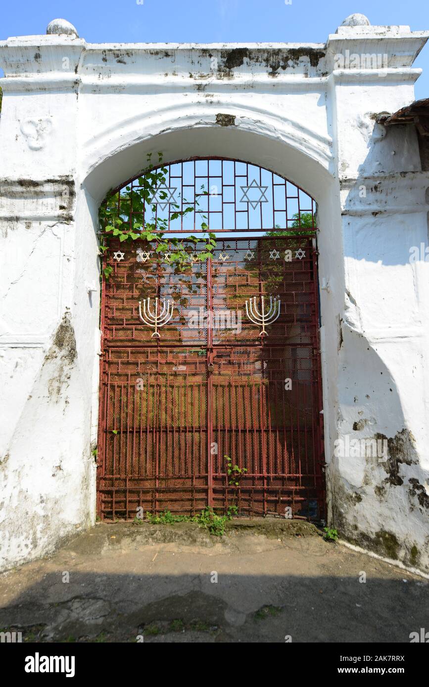 Vecchi edifici ebraici nella città ebrea di Kochi, India. Foto Stock