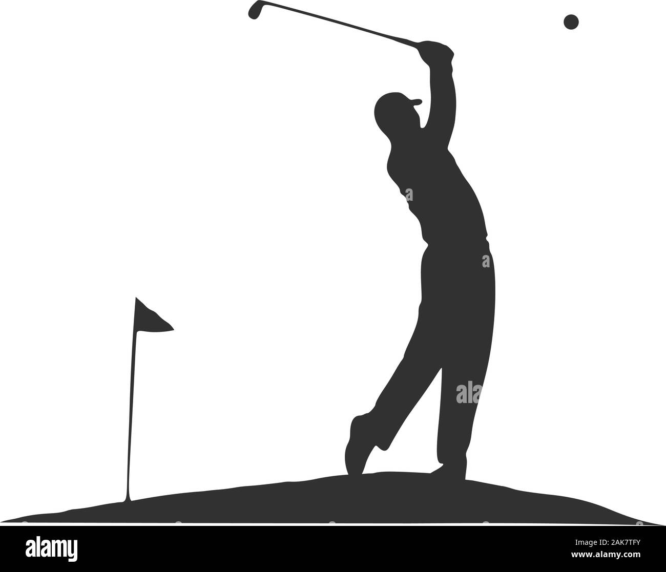 Golf swing, giocatore di golf silhouette isolato, il golfer illustrazione con sfera bandiera e club. Stock illustrazione vettoriale isolati su sfondo bianco. Illustrazione Vettoriale