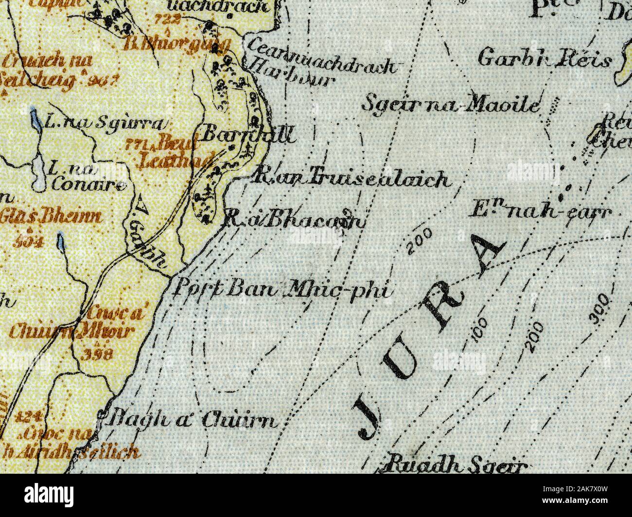Mappa vecchia Isle of Jura, Scozia - le funzioni della mappa Barnhill, dove l'autore George Orwell completato il suo romanzo 1984. Foto Stock