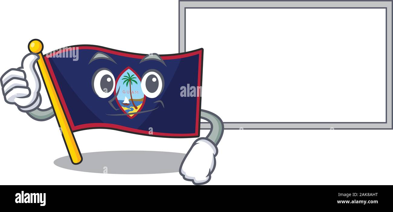 Thumbs up di bandiera guam cartoon design con bordo Illustrazione Vettoriale