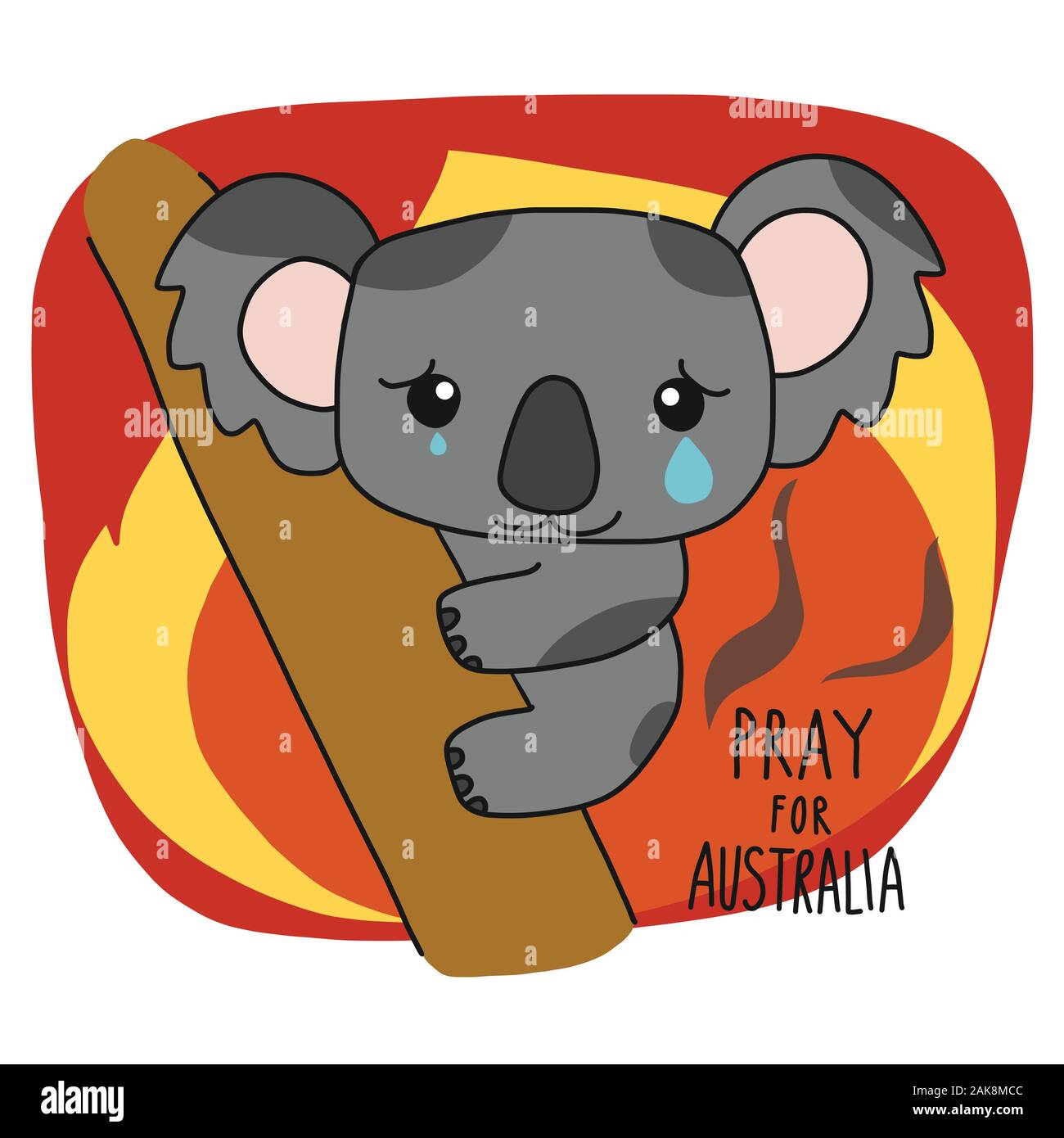 Pregare per l'Australia salva koala dal fuoco e fumetti illustrazione vettoriale Illustrazione Vettoriale