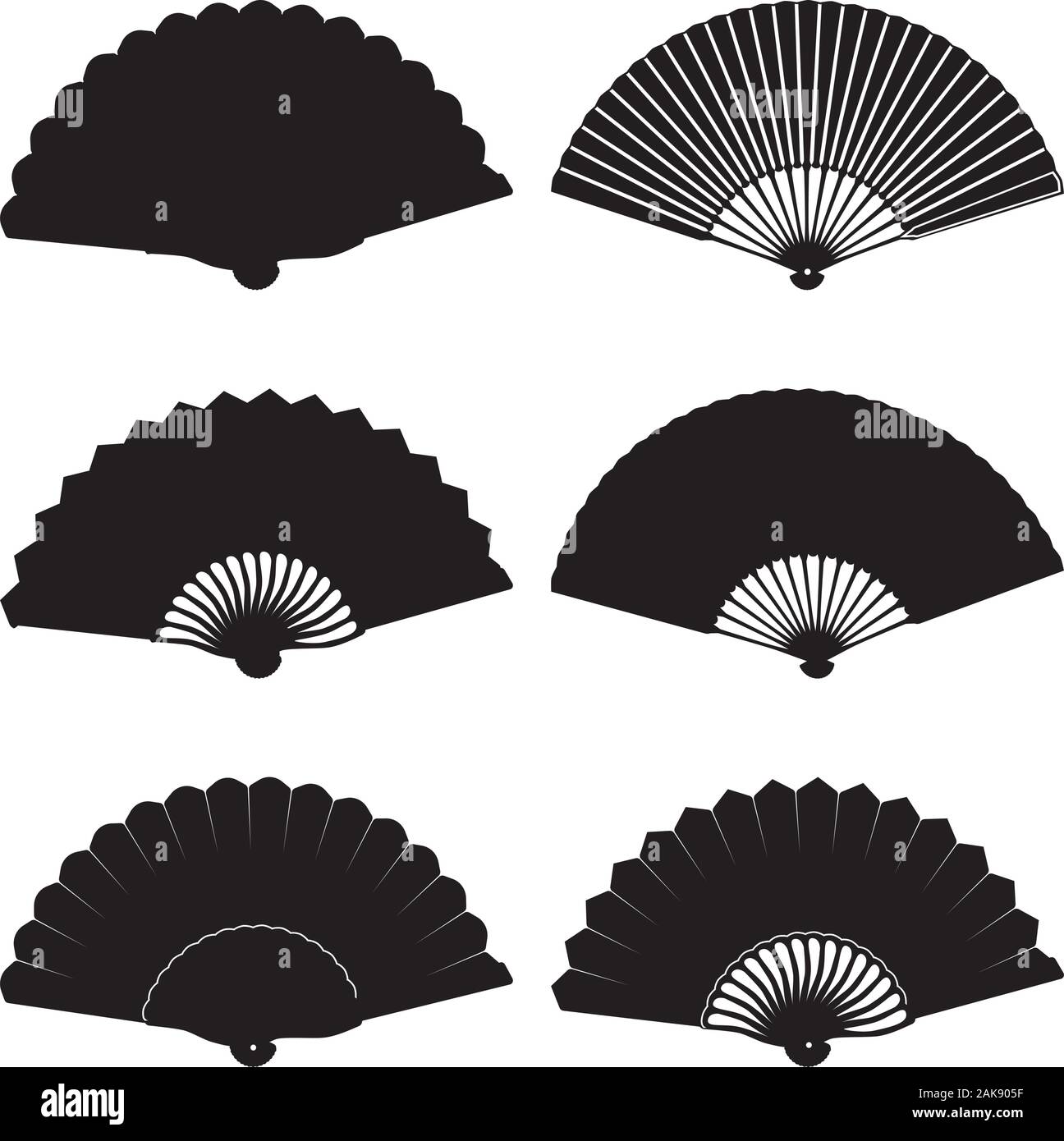 Oriental piegatura silhouette della ventola impostata, vettore illustrazione isolato Illustrazione Vettoriale