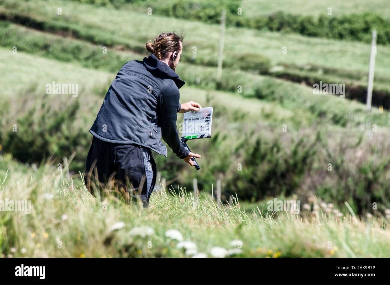 La serie Poldark della BBC, con Aidan Turner, location delle riprese per la Cornovaglia Poldark, Walking in Cornovaglia, Cornovaglia Foto Stock