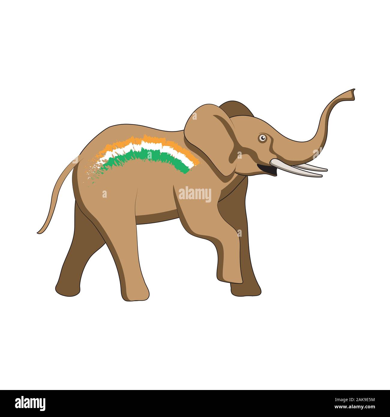 Elefante animale con la bandiera di India isolato su un fondo bianco. Immagine vettoriale Illustrazione Vettoriale