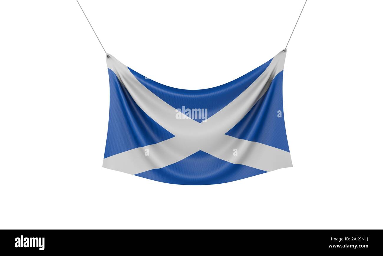 Scozia bandiera nazionale Appesi striscioni in tessuto. Il rendering 3D Foto Stock