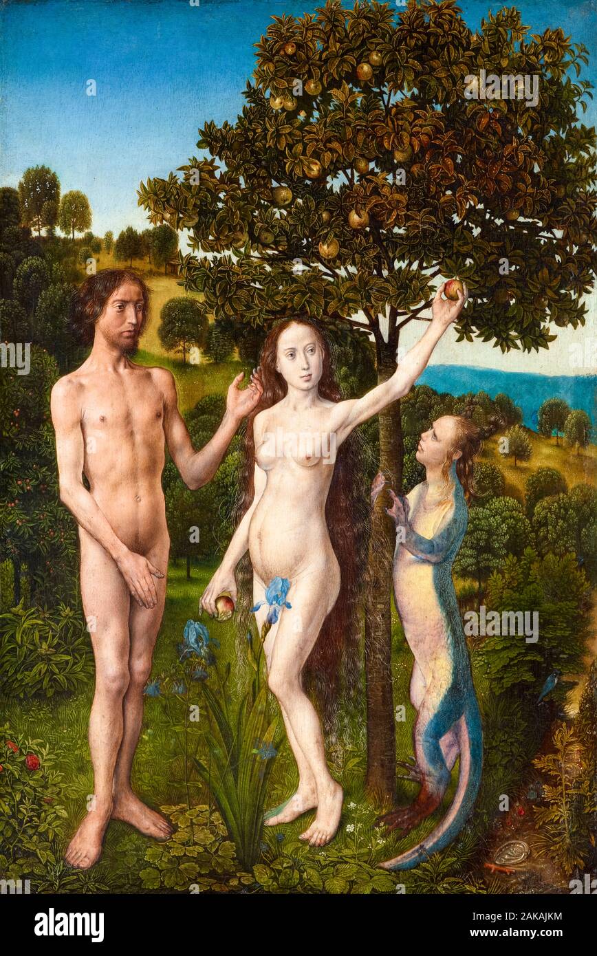 Hugo van der Goes, la caduta dell'uomo, (Vienna dittico), Adamo ed Eva, pittura, 1470-1475 Foto Stock