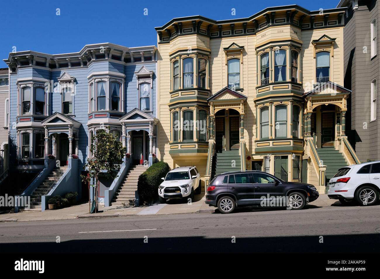 Case in stile vittoriano su Steiner Street presso Alamo Square, San Francisco, California, Stati Uniti d'America Foto Stock