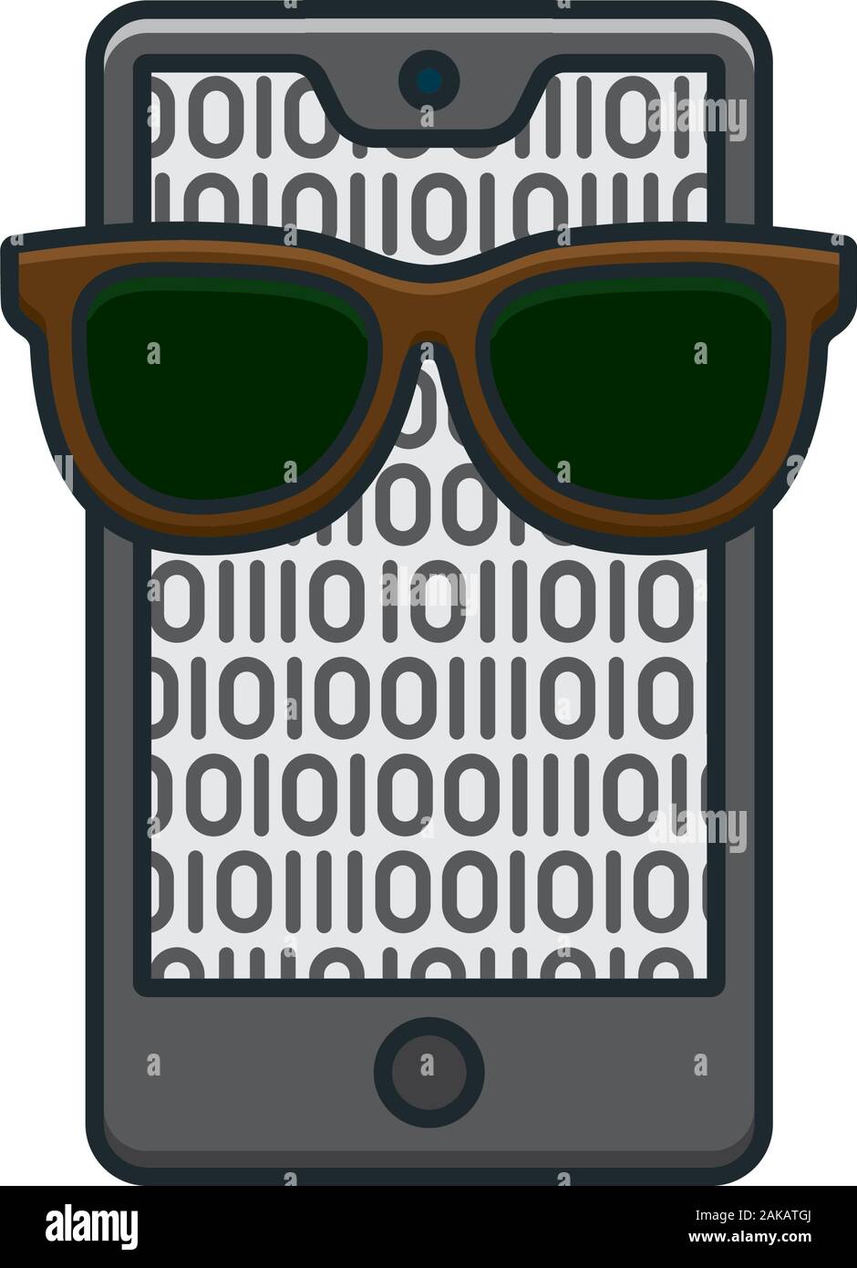 Smartphone con occhiali da sole illustrazione vettoriale per #DataPrivacyDay il 28 gennaio. Crittografia e protezione di colore isolato simbolo. Illustrazione Vettoriale
