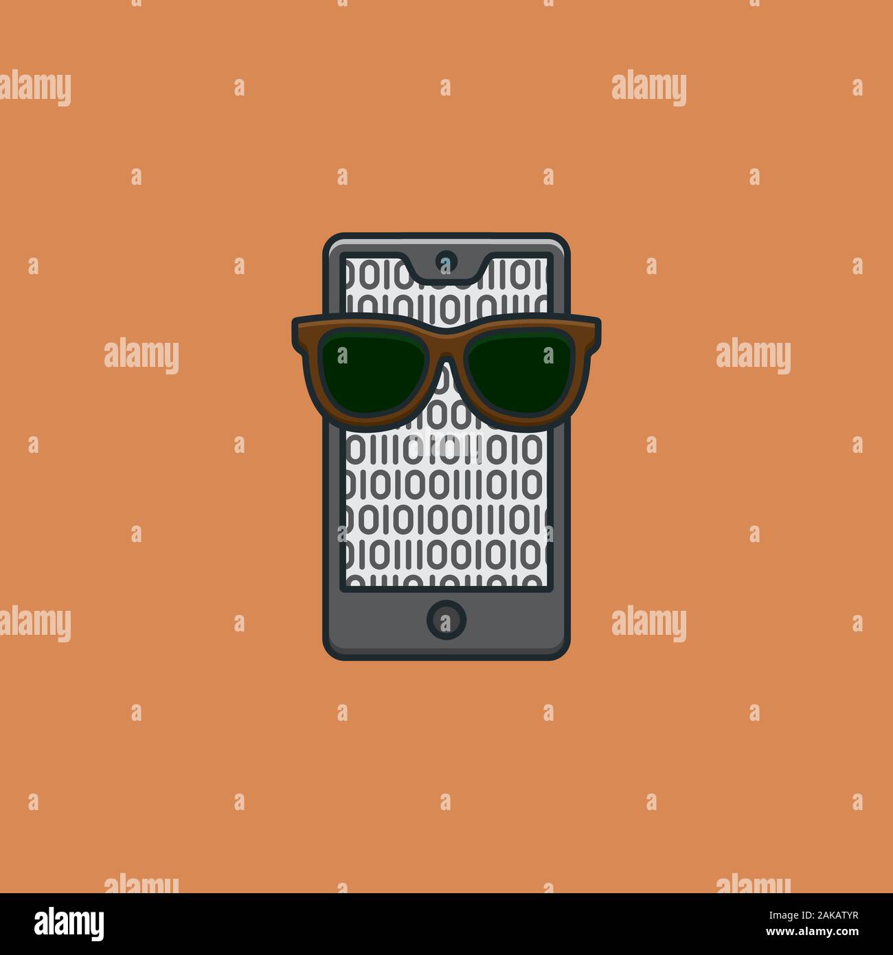 Smartphone con occhiali da sole illustrazione vettoriale per la riservatezza dei dati giorno il 28 gennaio. Crittografia e protezione colore simbolo. Illustrazione Vettoriale