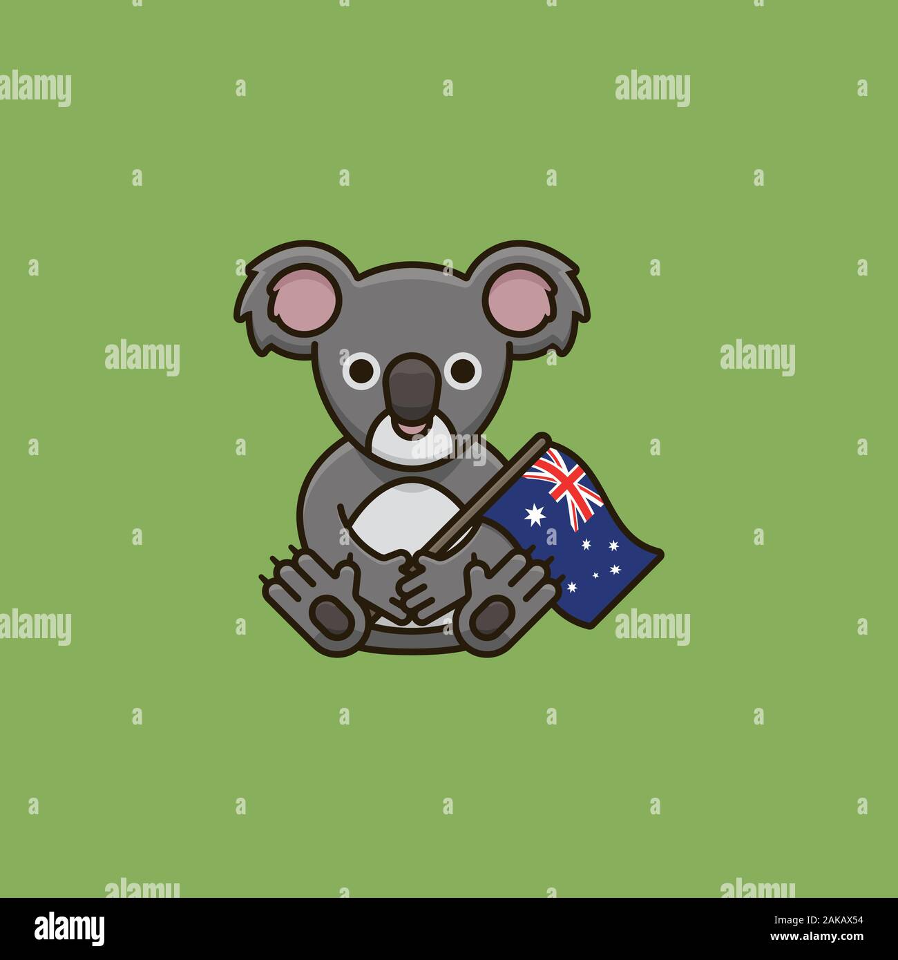 Il Koala holding bandiera australiana illustrazione per l'Australia Day il 26 gennaio. Simbolo nazionale di vettore di colore. Illustrazione Vettoriale