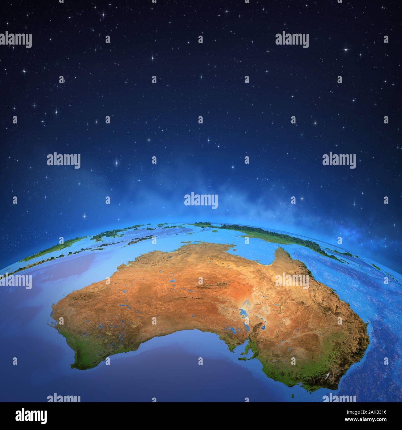 La superficie del pianeta Terra vista da un satellite, focalizzato sull'Australia. 3D'illustrazione - Elementi di questa immagine fornita dalla NASA. Foto Stock