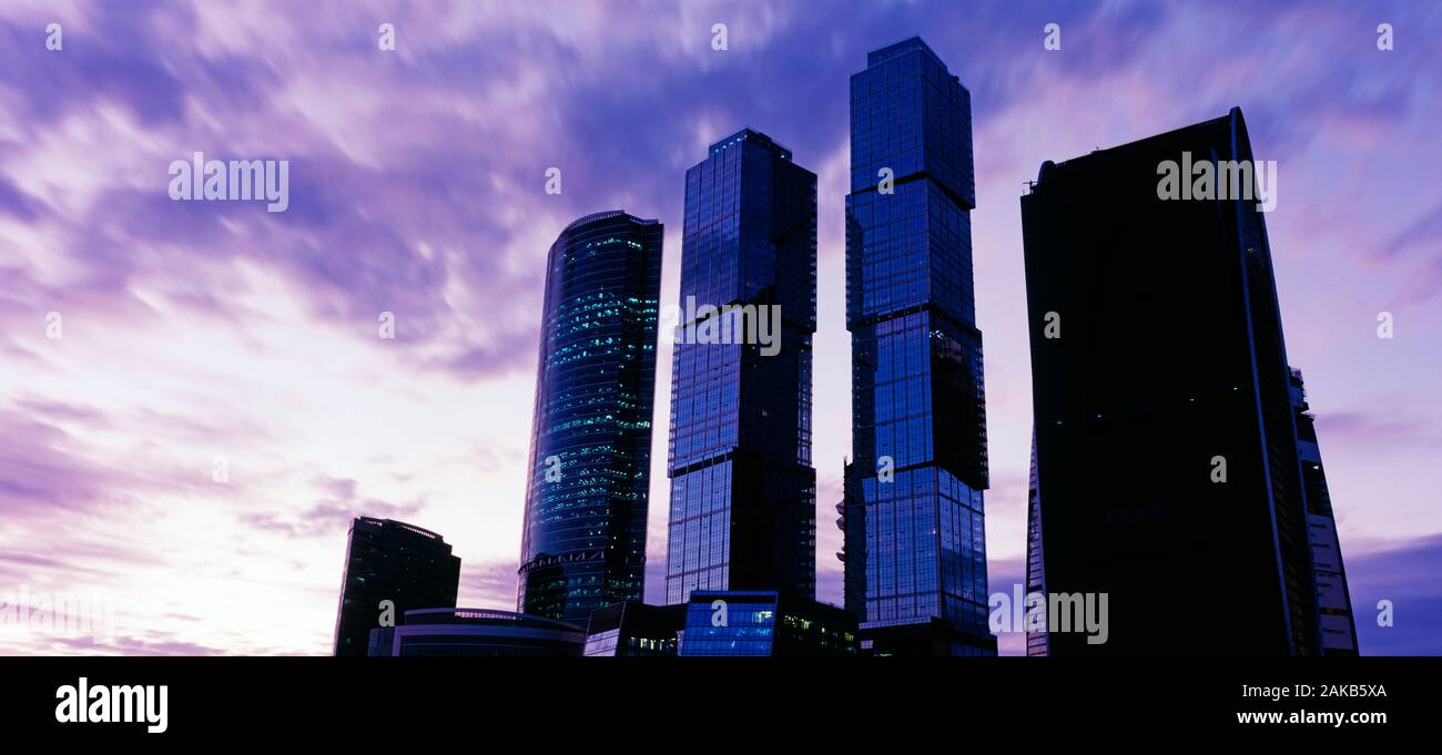 Skyline con moderni grattacieli a Moscow International Business Center al tramonto, Mosca, Russia Foto Stock