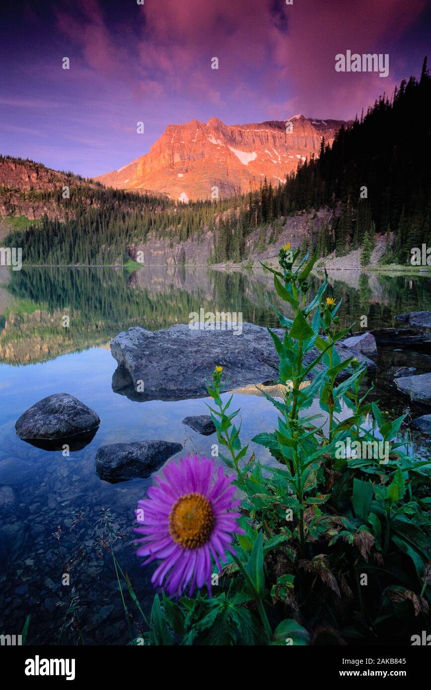 Paesaggio con l'Egitto sul lago e sulle montagne, il Parco Nazionale di Banff, Alberta, Canada Foto Stock