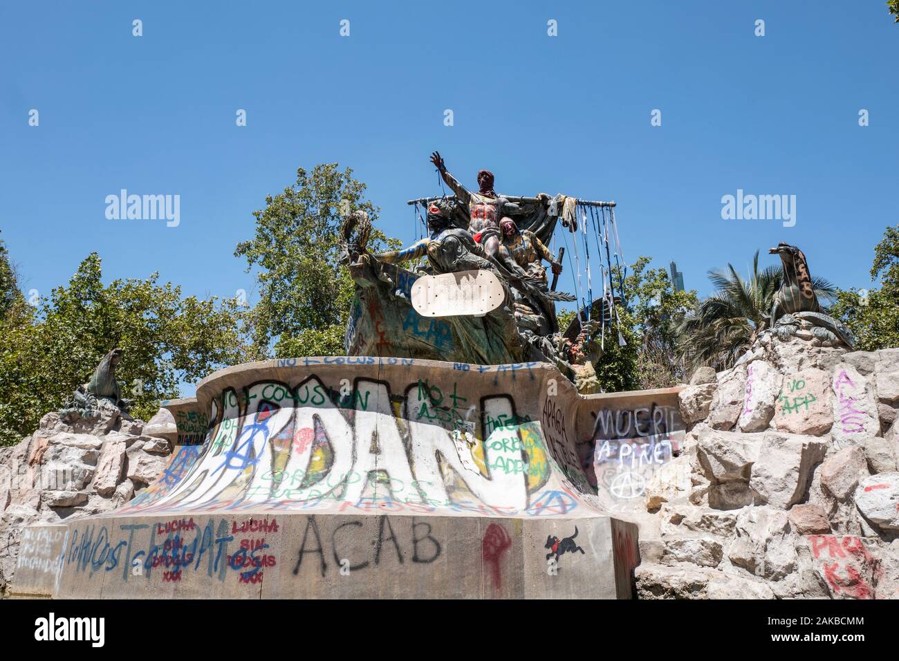 Centro di Santiago durante i disordini e le rivolte, Cile Foto Stock