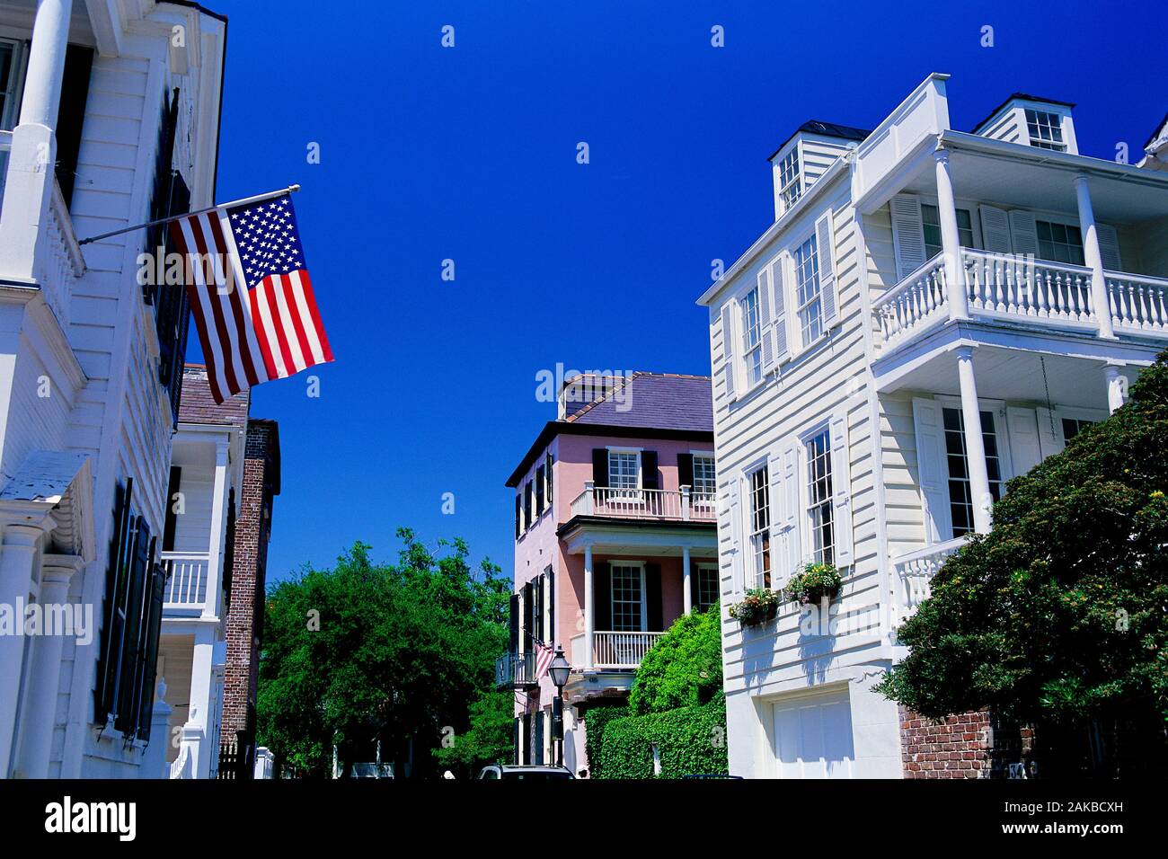 Vista delle case, Charleston, Carolina del Sud, STATI UNITI D'AMERICA Foto Stock