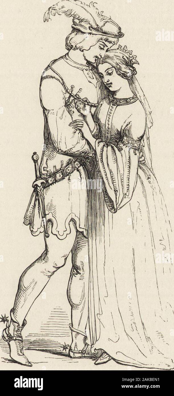 Il libro di Ballate inglesi . ne,e su di essa egli ritrovati cinque anelli d oro di knightes che aveva essere slone. Quindi egli tooke fino la Eldridge sworde, duro come qualsiasi pietra focaia;ed egli tooke fuori quei cinque ringes, brillanti come fyre e Brent. Home quindi punga Sir Cauline leggera come la foglia sull albero :I-wys egli né stint ne blanne, fino a che il suo ladye vedere. Quindi downe si è inginocchiato sul suo ginocchio prima che ladye gay : O ladye, ho bin del Eldridge colline; questi token mi portano lontano. Ora Benvenuto Benvenuto, Sir Cauline, tre volte Avelcome¿mee;Per ora mi percepire tu sei un vero knighte, valorosi bolde e libera. 0 Foto Stock