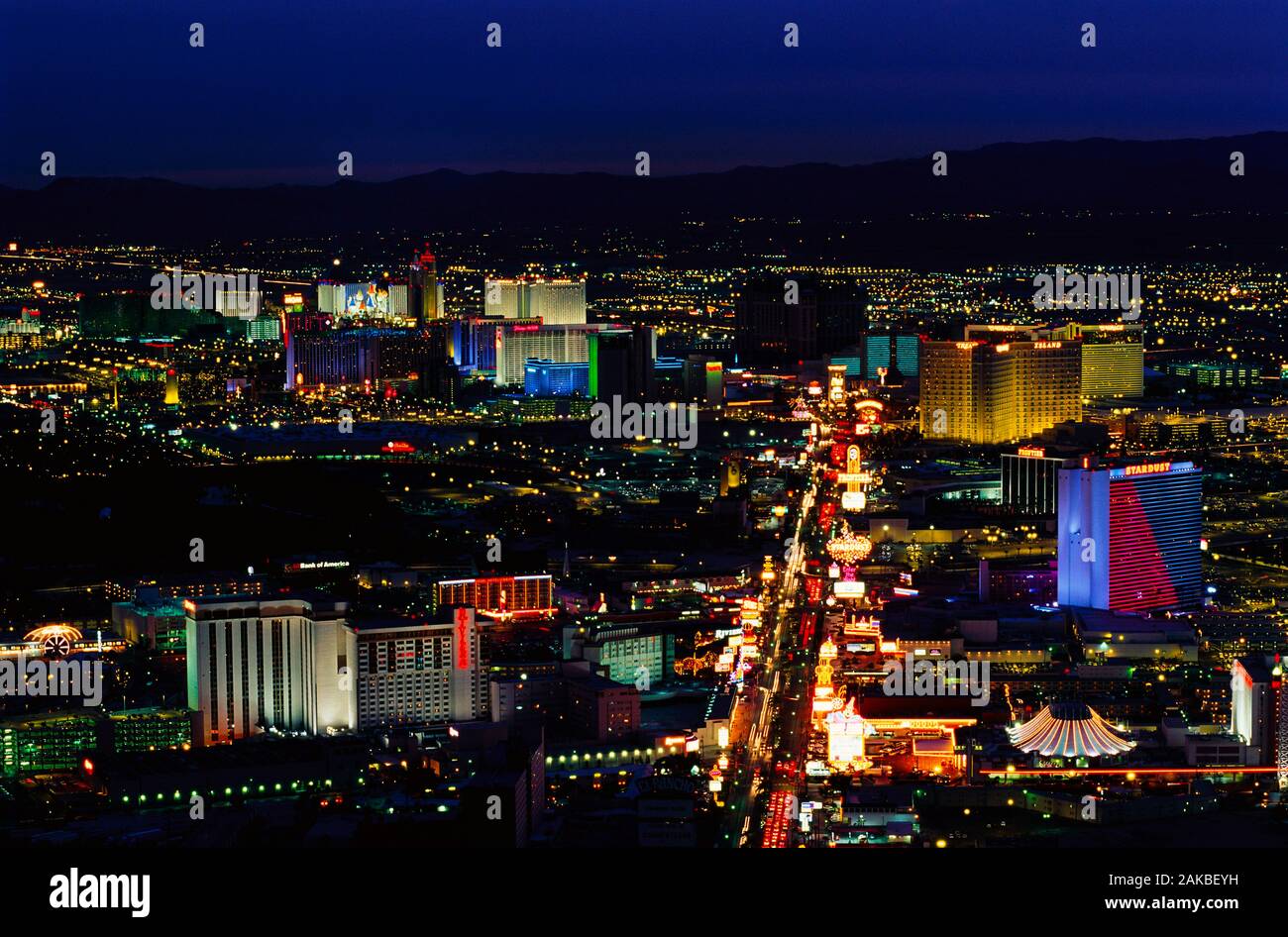 Paesaggio urbano di notte, Las Vegas, Nevada, STATI UNITI D'AMERICA Foto Stock