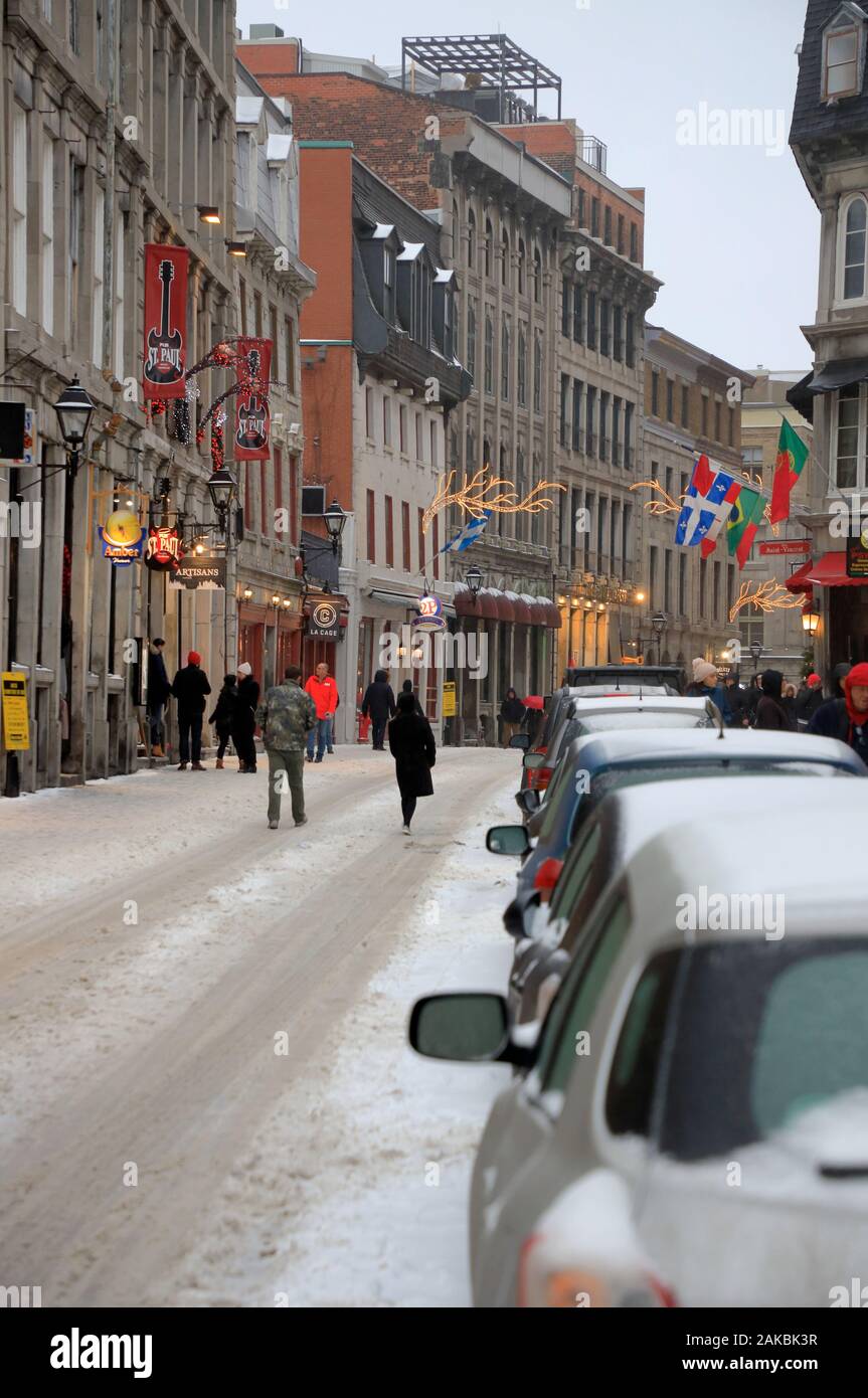 Rue Saint-Paul Est Saint Paul Street East in una giornata invernale.Old Montreal.Montreal.Québec.Canada Foto Stock
