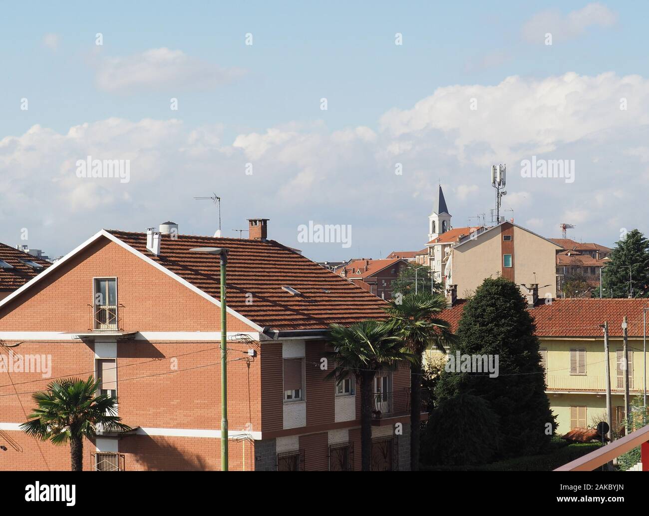 Vista aerea della città di Settimo Torinese, Italia Foto Stock