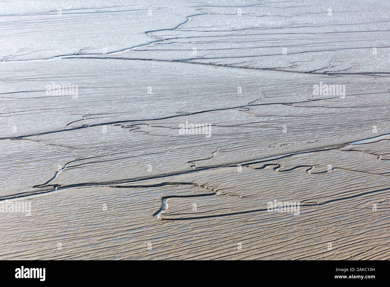 Francia, Vendee, L'Aiguillon sur Mer, grafica in l'Aiguillon bay a bassa marea (vista aerea) Foto Stock
