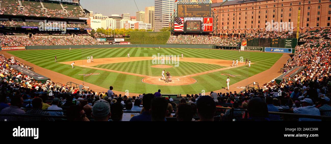 Vista della corrispondenza di Camden Yards, Baltimore, Maryland, Stati Uniti d'America Foto Stock