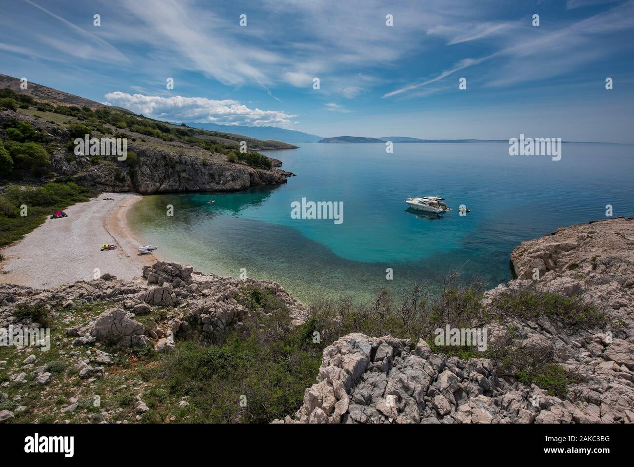 Croazia, nella contea di Primorje-Gorski Kotar, baia di Kvarner , Isola di Krk, Stara Baska, il paradise beach Uvala Zala Foto Stock