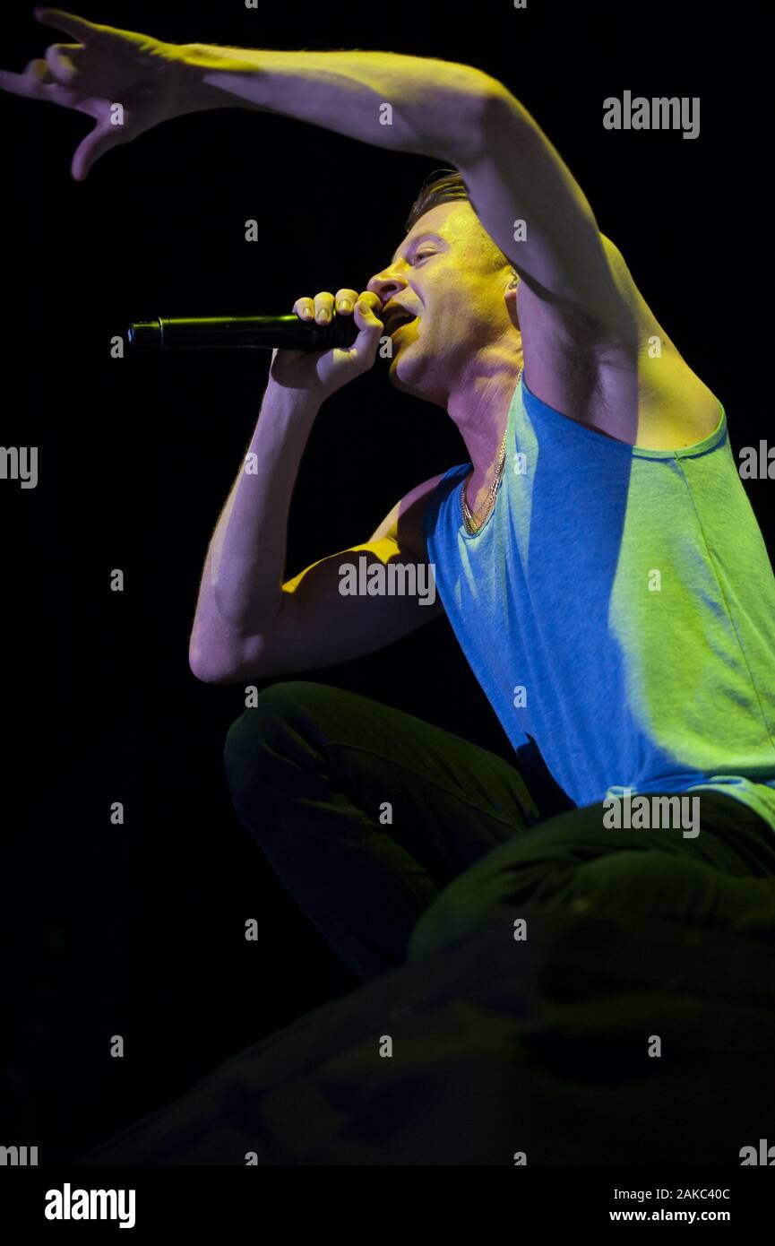 Milano Italia 09/10/2013 concerto dal vivo di Macklemore al Forum Assago Foto Stock