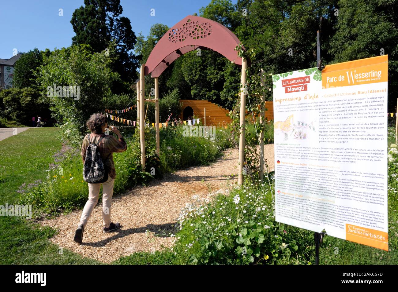 Francia, Haut Rhin, Husseren Wesserling, Wesserling Park, Estate del Jardins Metisses 2019, Les Jardins de Mowgli Foto Stock