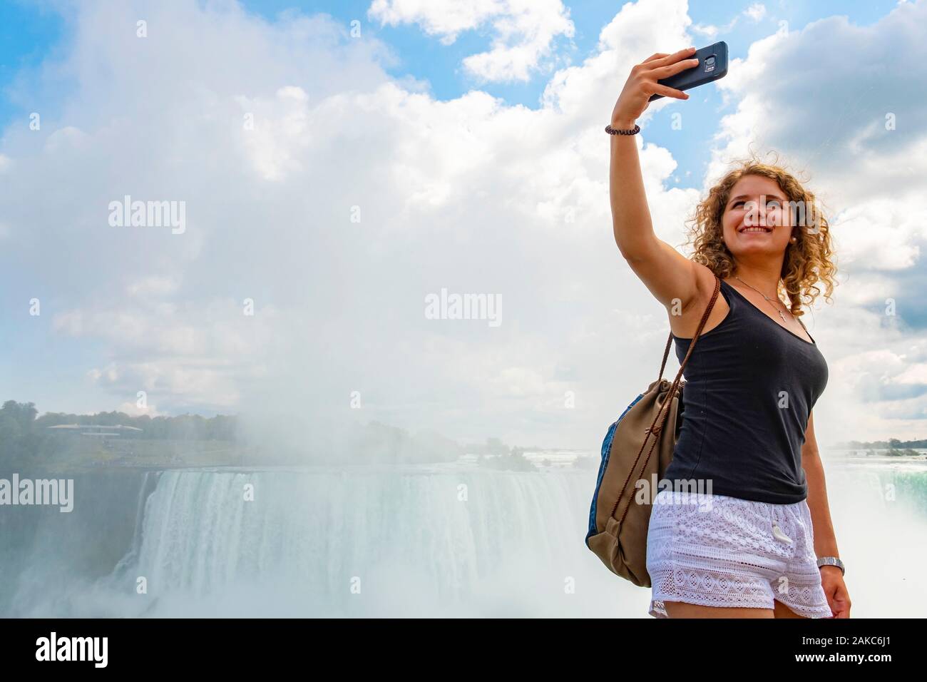 Canada, Provincia di Ontario, Niagara Falls, Horseshoe Falls, Selfie Tourist Foto Stock