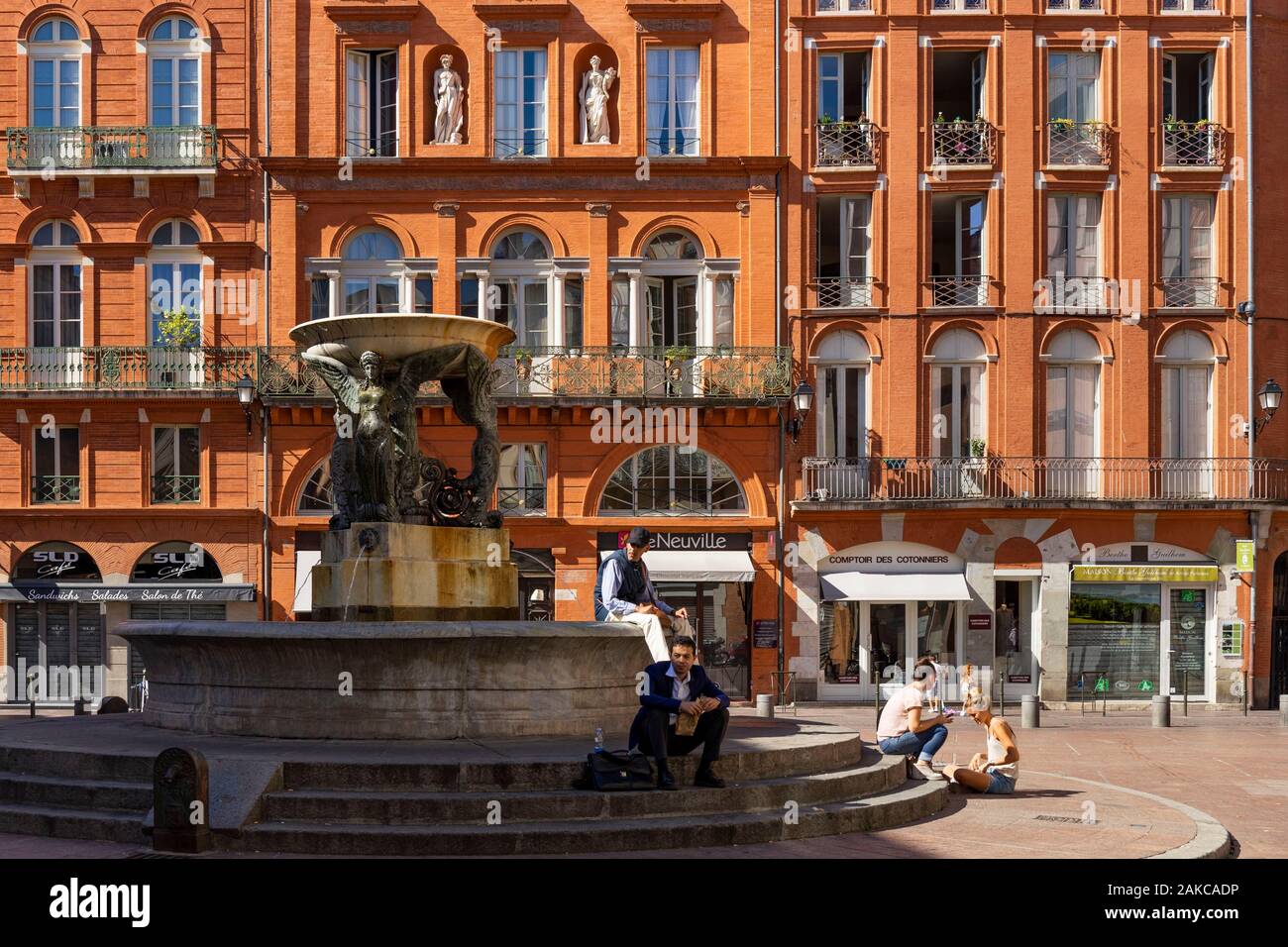 Francia, Haute Garonne, Toulouse, Place de la Trinité, fontana Foto Stock