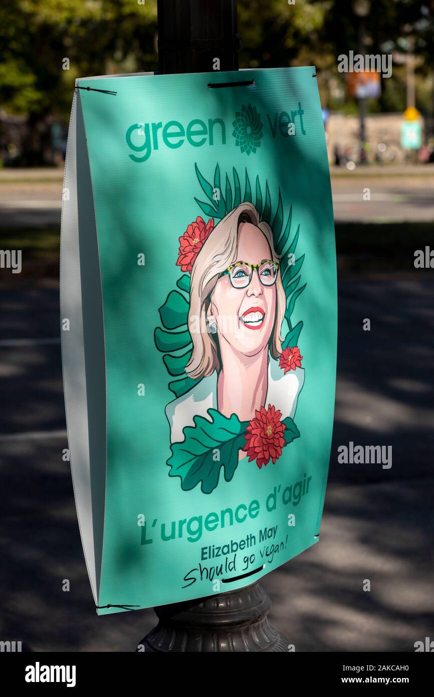 Canada, Provincia del Quebec e di Montreal, il clima marzo canadese del partito dei Verdi Cartellone elettorale, Elizabeth può Leader Foto Stock