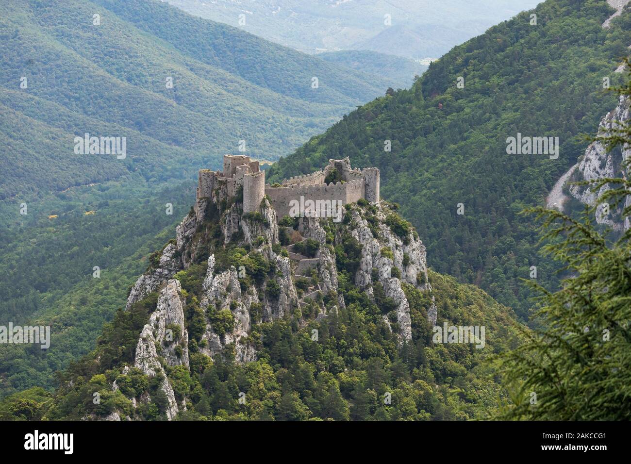 Francia, Aude, Puilaurens, Castello di Puilaurens Foto Stock