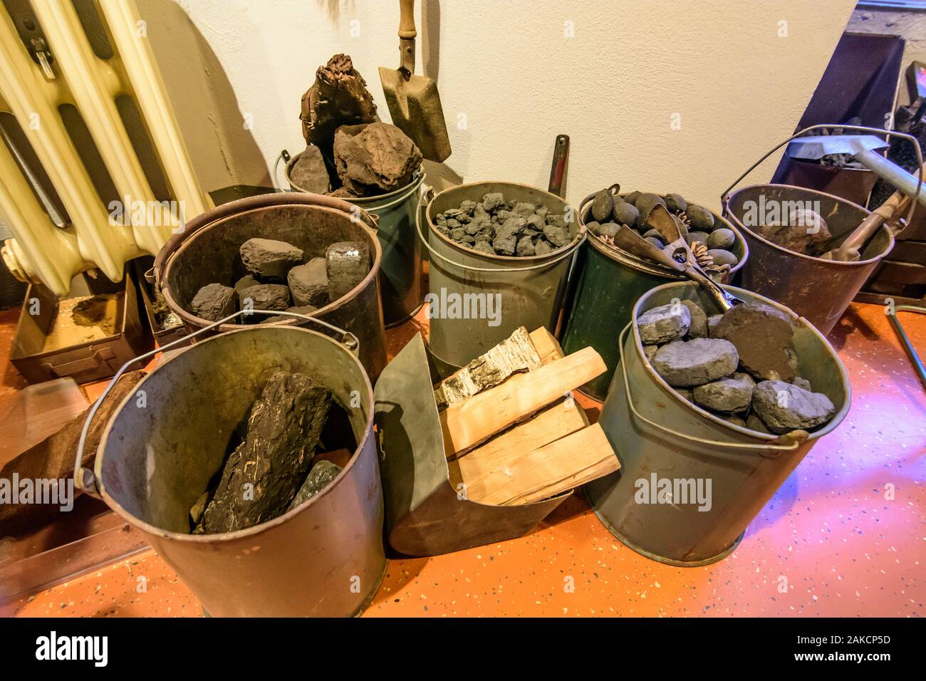 Dresda: un riscaldamento diverso materiale, Energie Museum KraftWerk in , Sachsen, Sassonia, Germania Foto Stock