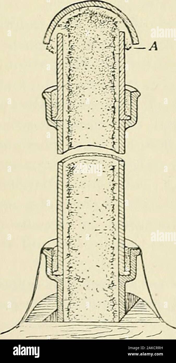 Un manuale pratico di igiene per gli studenti, medici e operatori sanitari . o il mozzo. Chiama Avit flangiato tubo Sanitas, esui è ottenuto più facilmente andcheaply; qui il tubo di piombo è flangiato outand imbullonata al ferro da stiro per mezzo di cast-ironrings con orecchie e vite-fori corrispondenteal quelli sul tubo. Ogni suolo-tubo dovrebbe essere esteso in grandezza naturale attraverso il tetto per circa due piedi, edella sua uscita non deve essere ostruita da una carenatura capor, come viene comunemente fatto. Il capserves alcuno scopo utile e il passagefor aria è così stretta che in inverno, quando thewarm, aria umida ascende, un coati Foto Stock