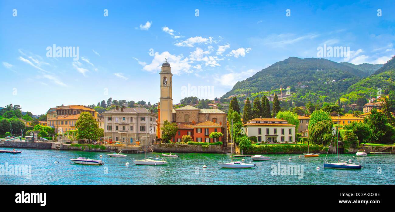 Città di Cernobbio in Como lake district. Italiano tradizionale villaggio sul lago. L'Italia, l'Europa. Foto Stock