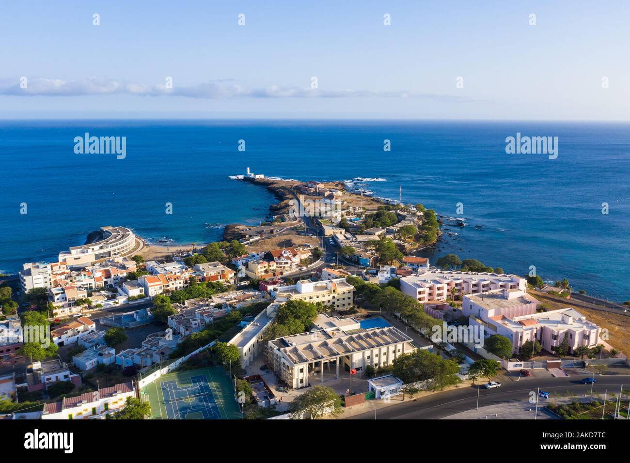 Vista aerea della città di Praia a Santiago - capitale delle Isole di Capo Verde - Cabo Verde Foto Stock