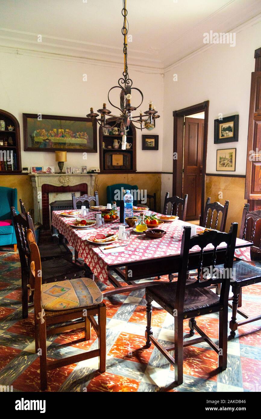 Sala da pranzo presso può Det Frantoio a Soller, Mallorca, Spagna Foto Stock