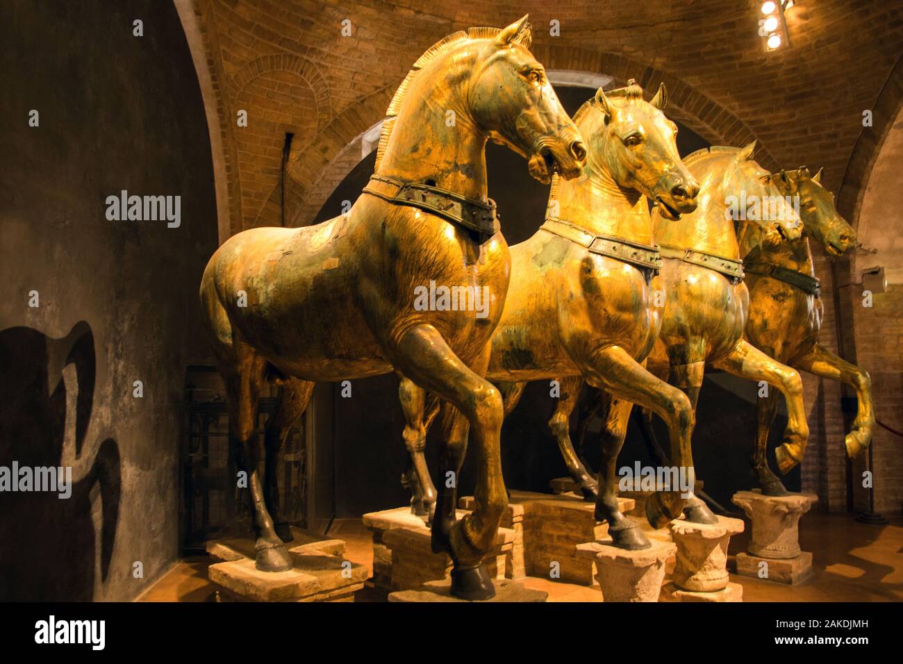 La quadriga di San Marco cavalli di bronzo nella Basilica di San Marco a Venezia Italia Foto Stock