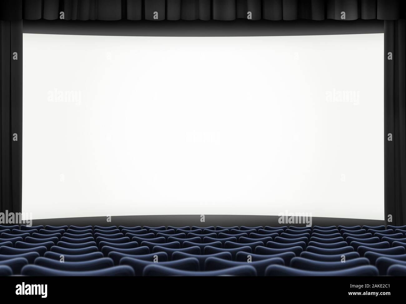 Cinema grande schermo con tenda nera telaio e sedi Foto Stock