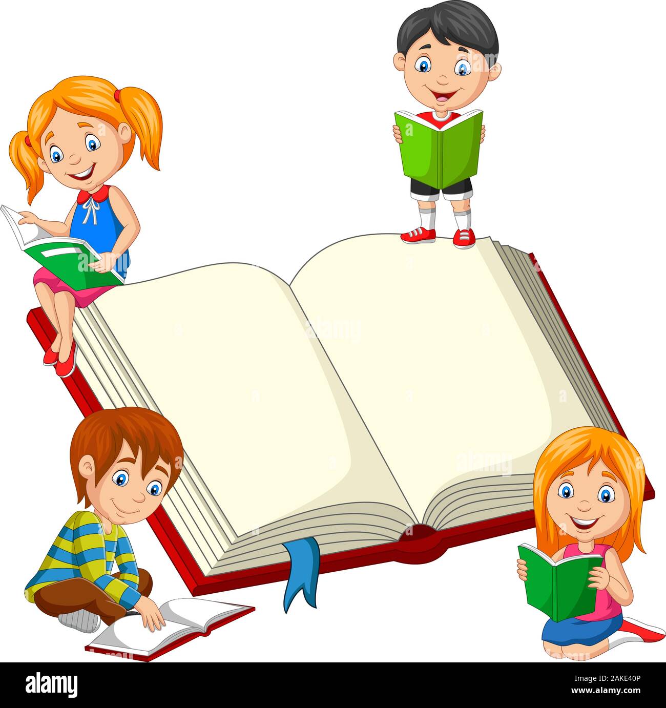 Gruppo di bambini la lettura di un libro Illustrazione Vettoriale