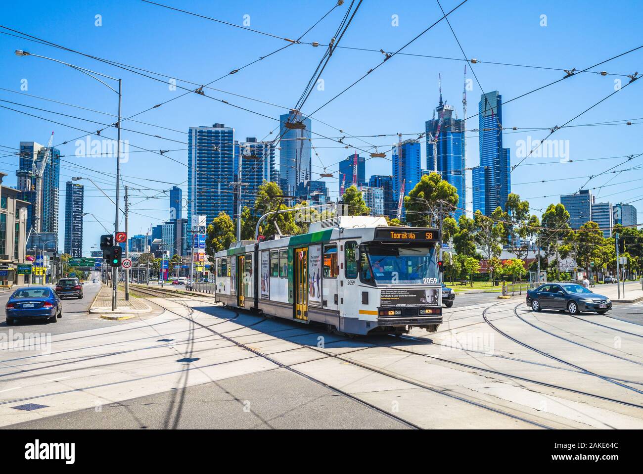 Melbourne, Australia - 2 Gennaio 2019: Melbourne Tram, i principali mezzi di trasporto pubblici Foto Stock