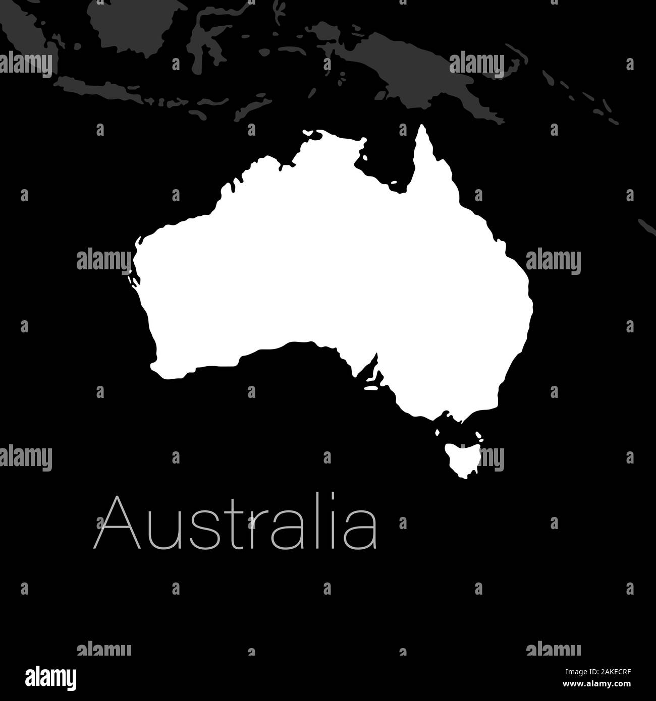 Australia mappa silhouette con le isole vicine. Il minimo del modello di piano. Illustrazione Vettoriale