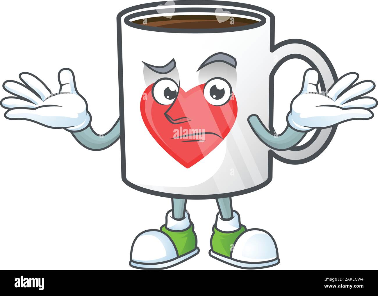 Super divertente Grinning tazza di caffè amore mascotte stile cartone animato Illustrazione Vettoriale