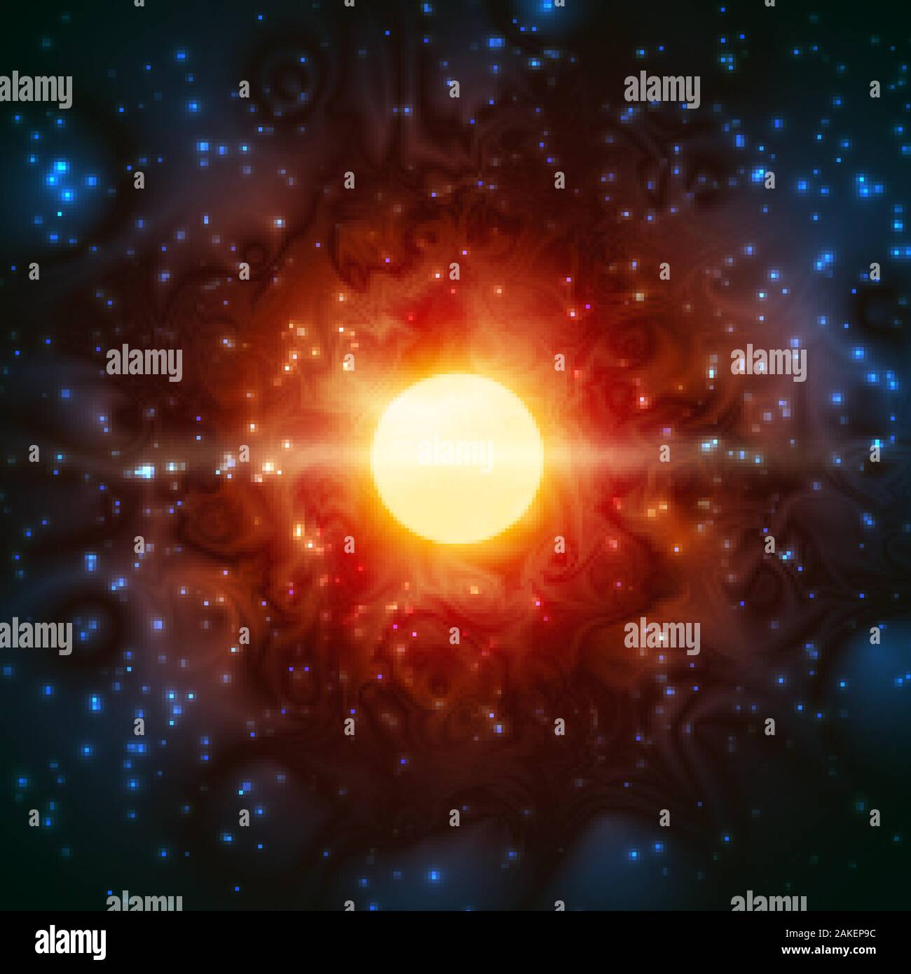 Una luminosa stella è nato nella nebulosa interstellare; il Sole emette sporgenze; Eps10; n. maglie Illustrazione Vettoriale