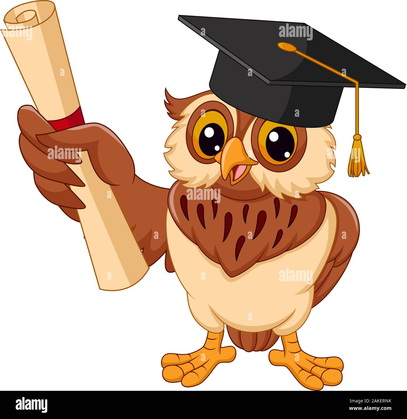 Cartoon owl indossando la laurea di trattenimento tappo diploma Illustrazione Vettoriale